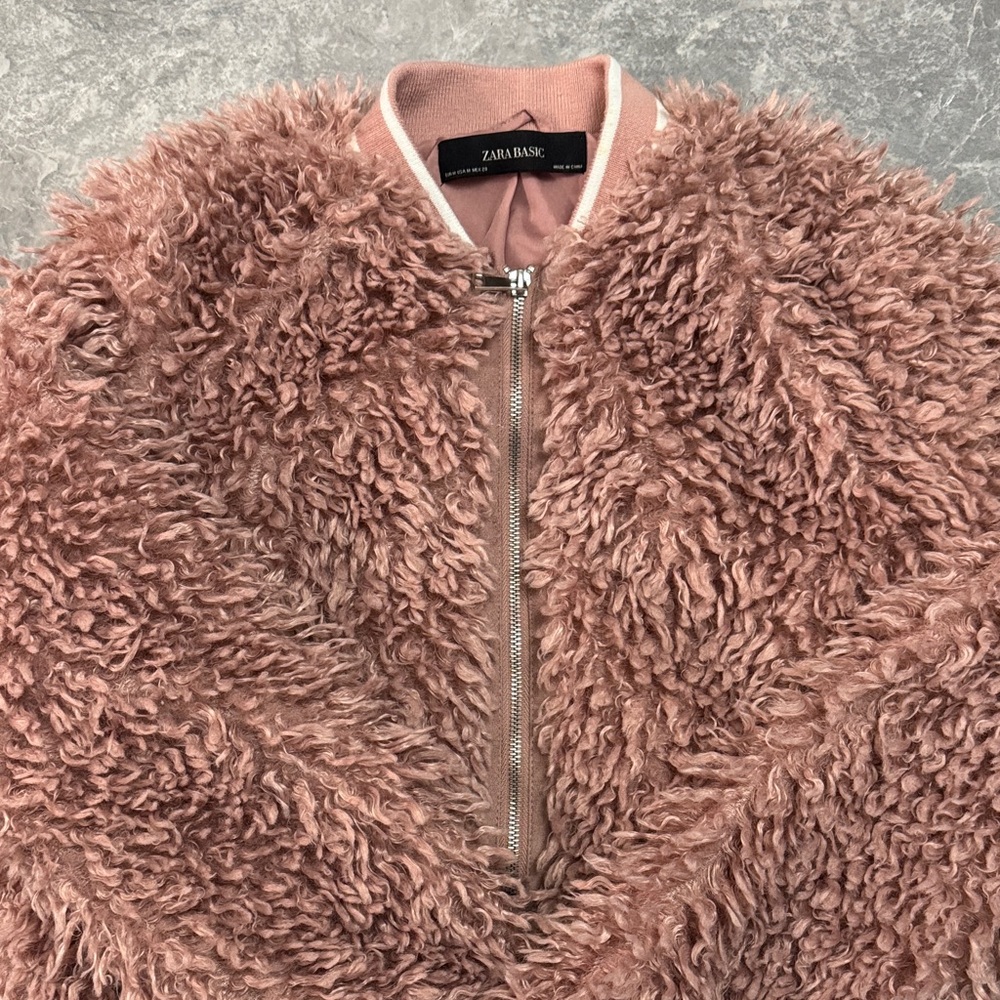 Zara Basic Fuzzy Zip-Up Jacket Medium - image 4
